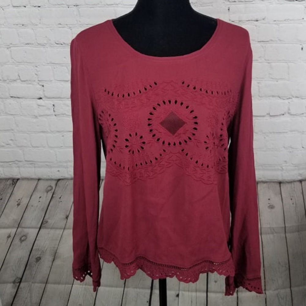 Red Boho Eyelet Top Blouse Size Medium Storee